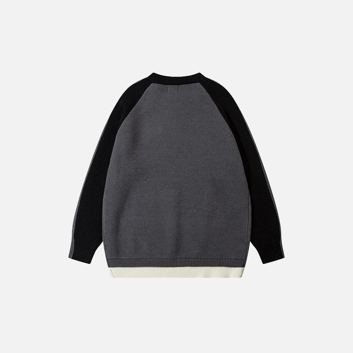 Back view of the gray Y2k Vintage Color Contrast Sweater in a gray background