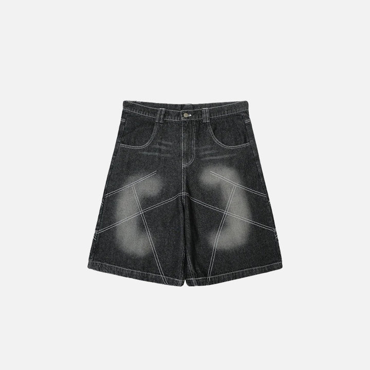 Front view of the black Y2k Baggy Reverse Washed Jorts in a gray background 