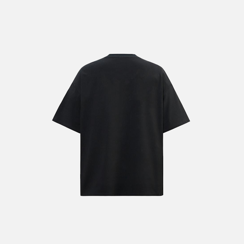 Back view of the black Serpent Swirl Graphic T-shirt in a gray background