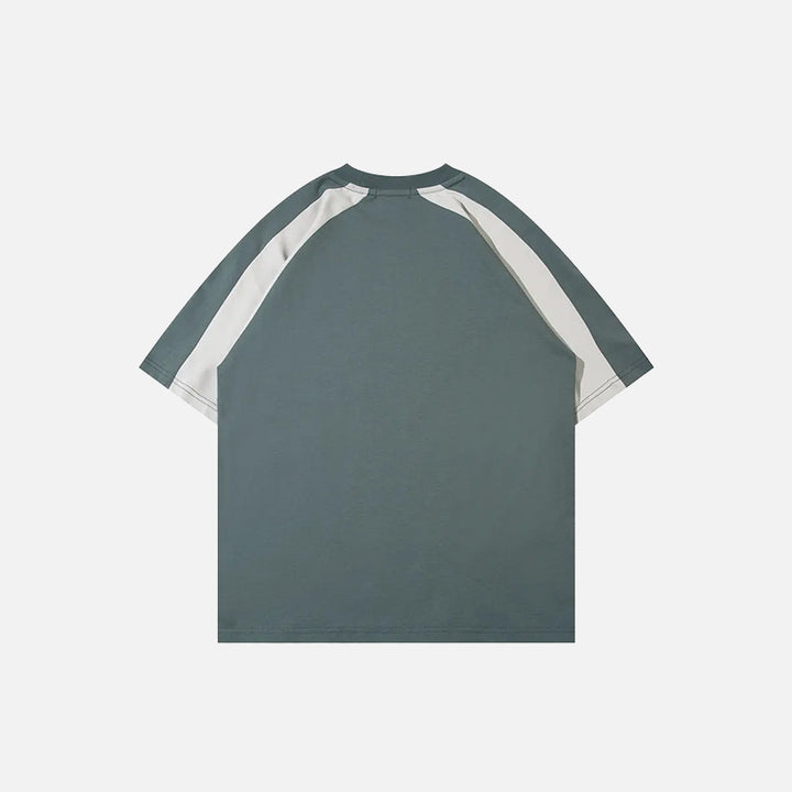 Back view of the gray blue Y2K Sports Graphic T-Shirt in a gray background 