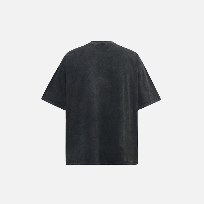 Back view of the black Fearless Rock Legend T-shirt in a gray background