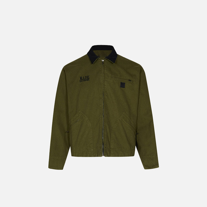 Front view of the green Vintage Loose Jacket in a gray background 
