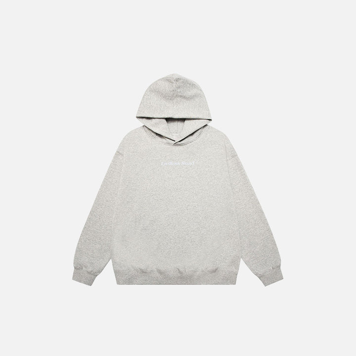 Front view of the gray Loose Vintage Fleece Hoodie in a gray background 
