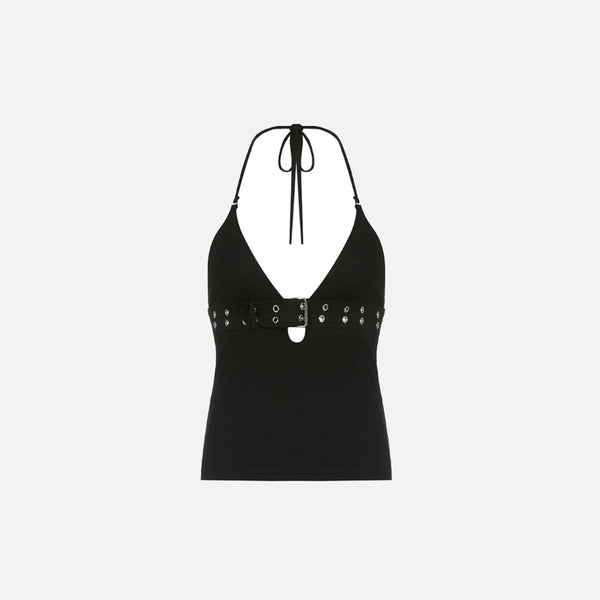 Y2K Women's Halter Neck Belted Top