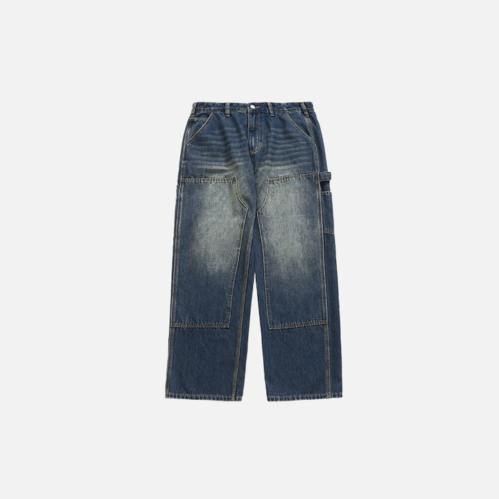 Front view of the blue Loose Retro Baggy Jeans in a gray background 