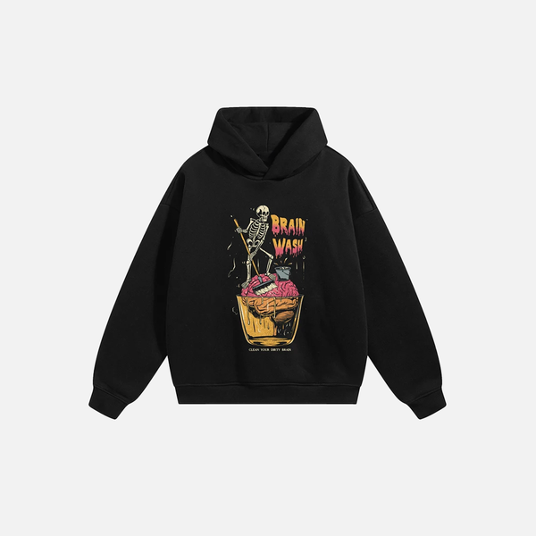 Brain Wash Funny Graphic Cotton Hoodie