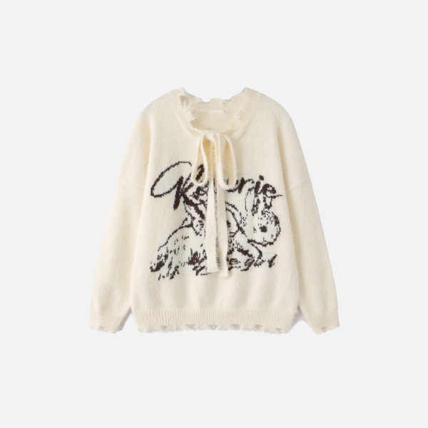 Cozy Aesthetic Distressed Knit Sweater