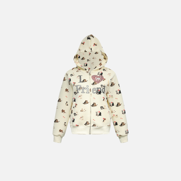 Kapuzenpullover mit Reißverschluss und skurrilem Tiermuster