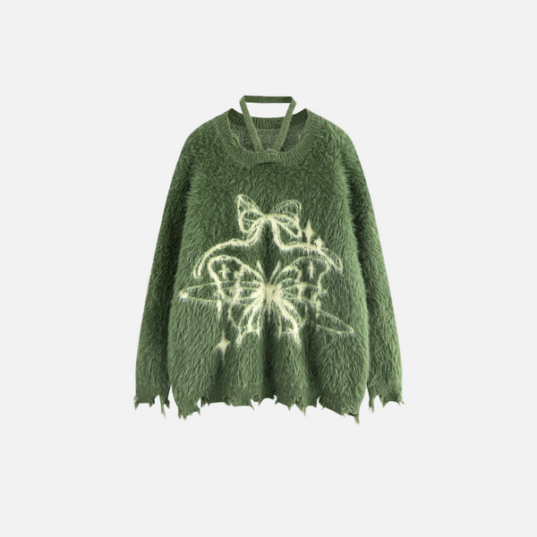 Cozy Butterfly Graphic Casual Fuzzy Sweater