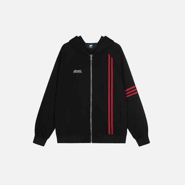 Essential Striped Patchwork Zip-Up Hooded Sweatshirt