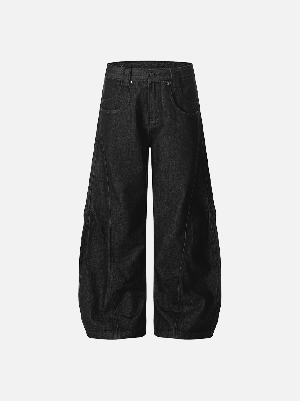 Stylish Deconstructed Pleated Wide Leg Jeans