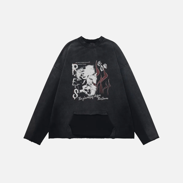 Vintage Patchwork Distressed Ripped Crewneck Sweatshirt