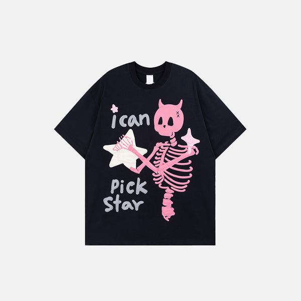 "I Can Pick Star" Devil Horn Skull T-shirt