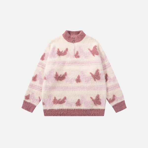 Butterfly Pattern Half Zipper Sweater