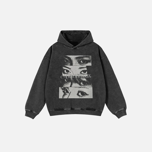 Streetwear Eyes Graphic Faded Oversized Hoodie