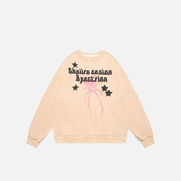 Star & Pink Spider Graphic Print Sweatshirt