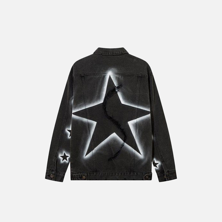 Back view of the Baggy Star Washed Denim Jacket in a gray background