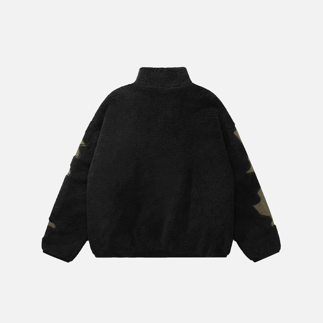 Back view of the black Skeleton Themed Fleece Jacket in a gray background