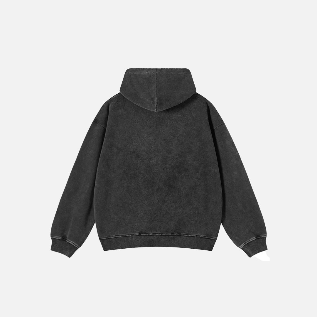 Back view of the black Y2K Insect Embroidered Hoodie in a gray background