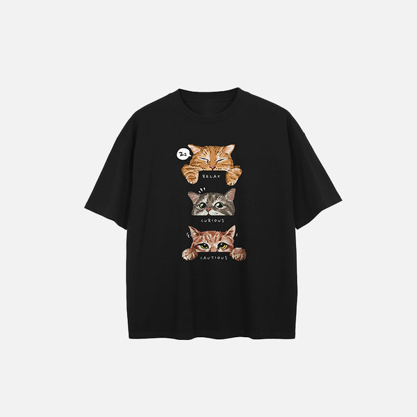 Moody Cats Graphic Print T-shirt