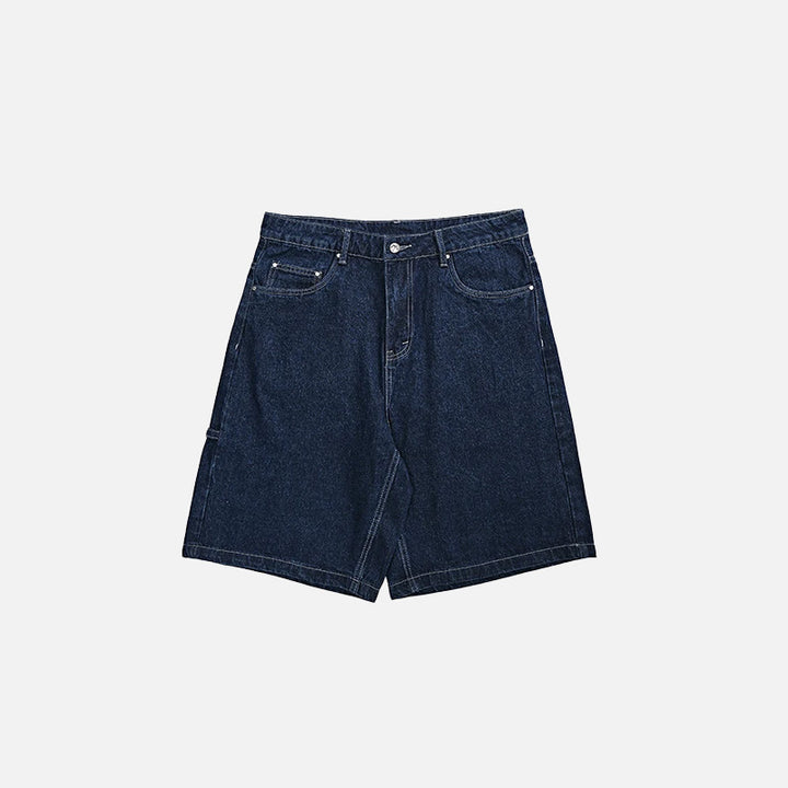 Front view of the dark blue Vintage Washed Denim Jorts in a gray background 