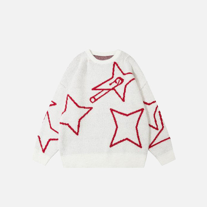 Front view of the white Shuriken Stars Loose Sweater in a gray background