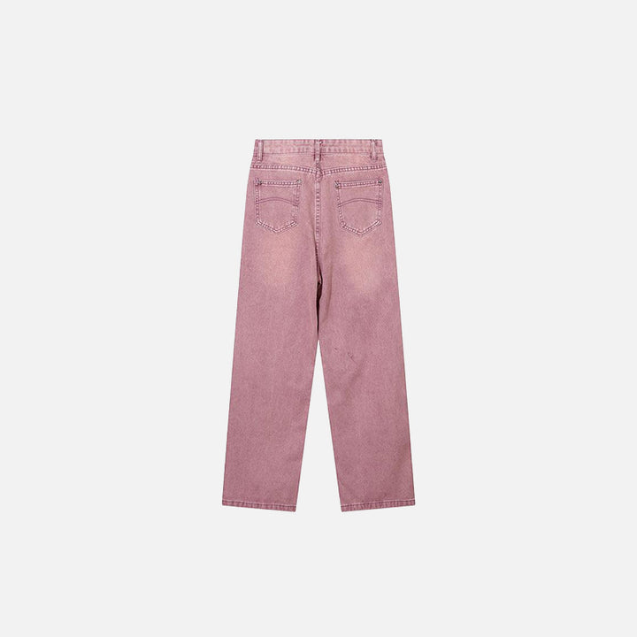 Back view of the pink Wide-leg Baggy Splash Glitter Jeans in a gray background