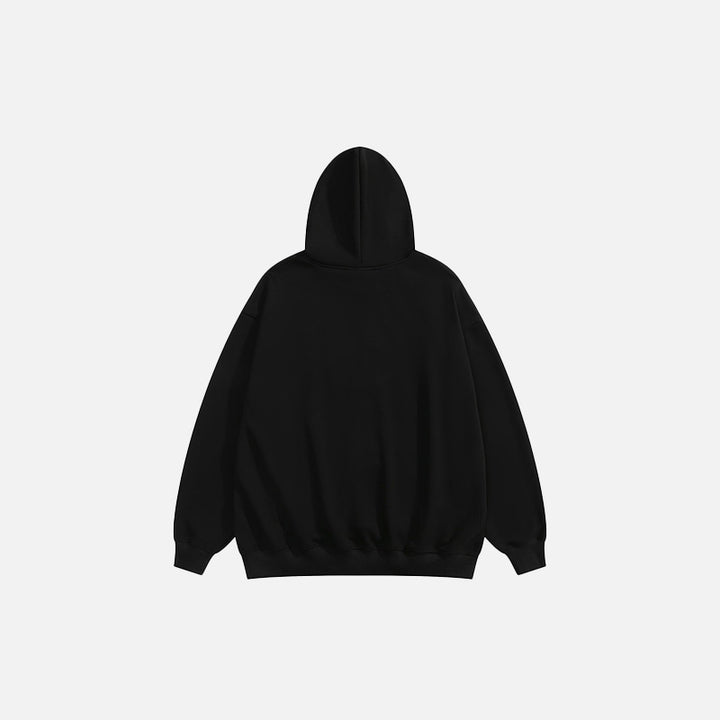 Back view of the black Oversized Loose Printed Hoodie in a gray background 