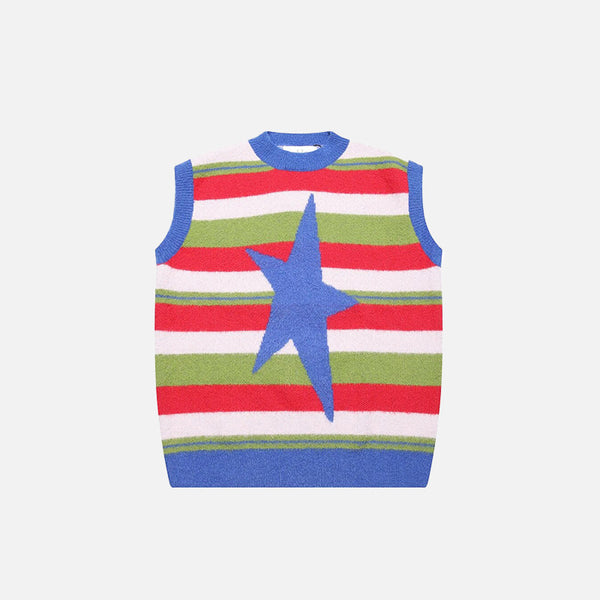 Loose Star Striped Sweater Vest