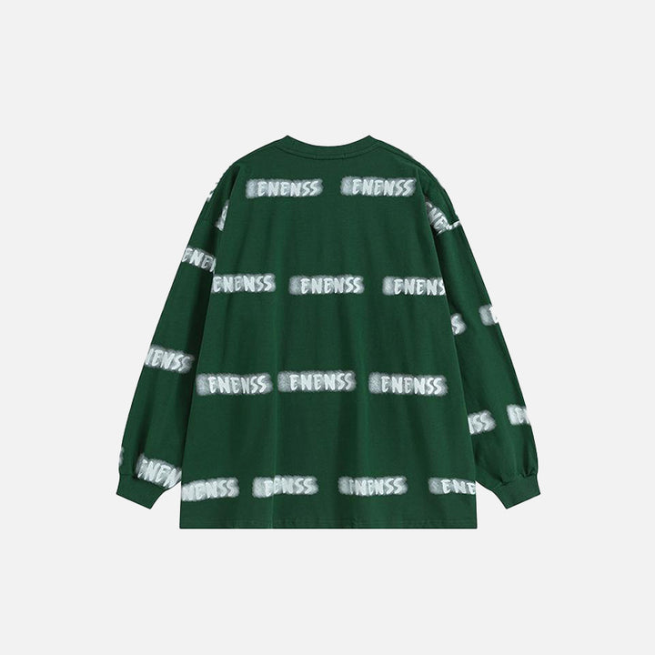 Back view of the green Loose Printed Sweatshirt in a gray background 