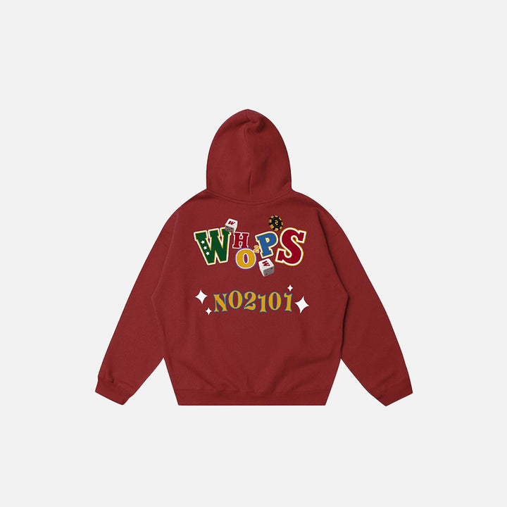 Back view of the red Oversized Loose Sports Hoodie in a gray background 