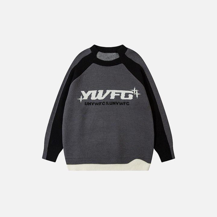 Front view of the gray Y2k Vintage Color Contrast Sweater in a gray background