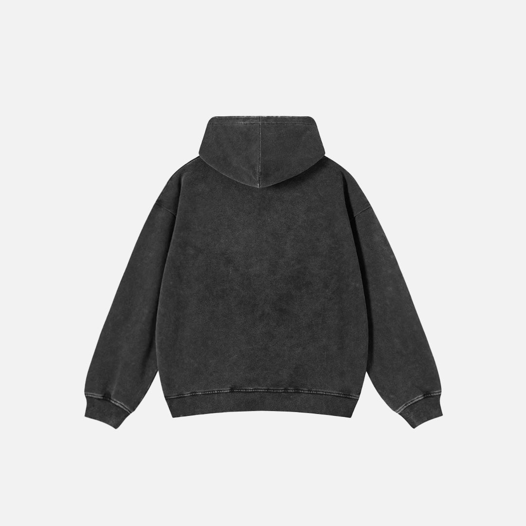 Back view of the black Tiny Spark Radiance Hoodie in a gray background