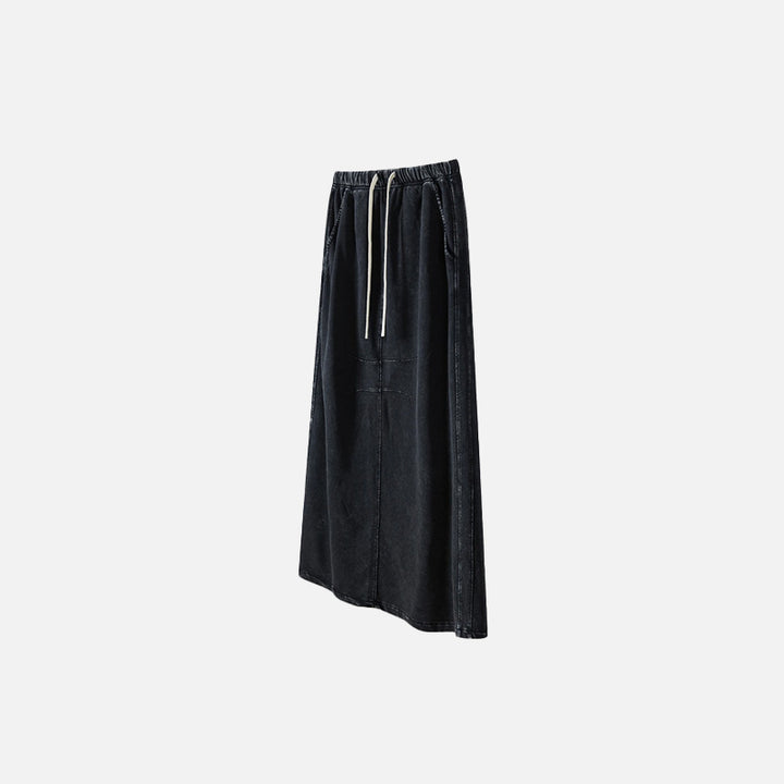 Front view of the black Women's Washed Loose Slit Long Skirt in a gray background 