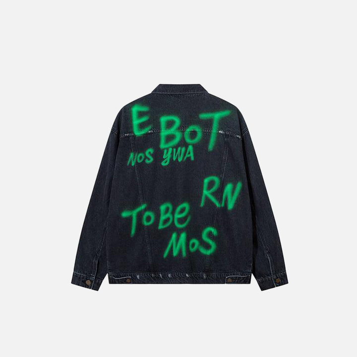 Back view of a Vintage Green Letter Washed Jacket in a gray background