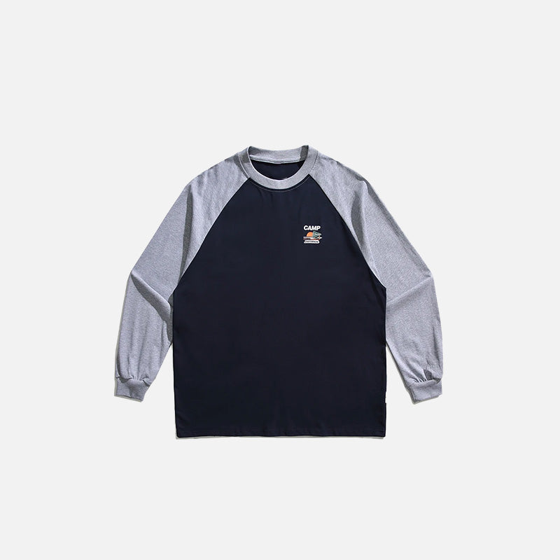 Front view of the navy blue Campfire Classic T-shirt in a gray background