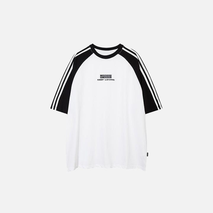 Front view of the white Loose Side Striped T-shirt in a gray background 