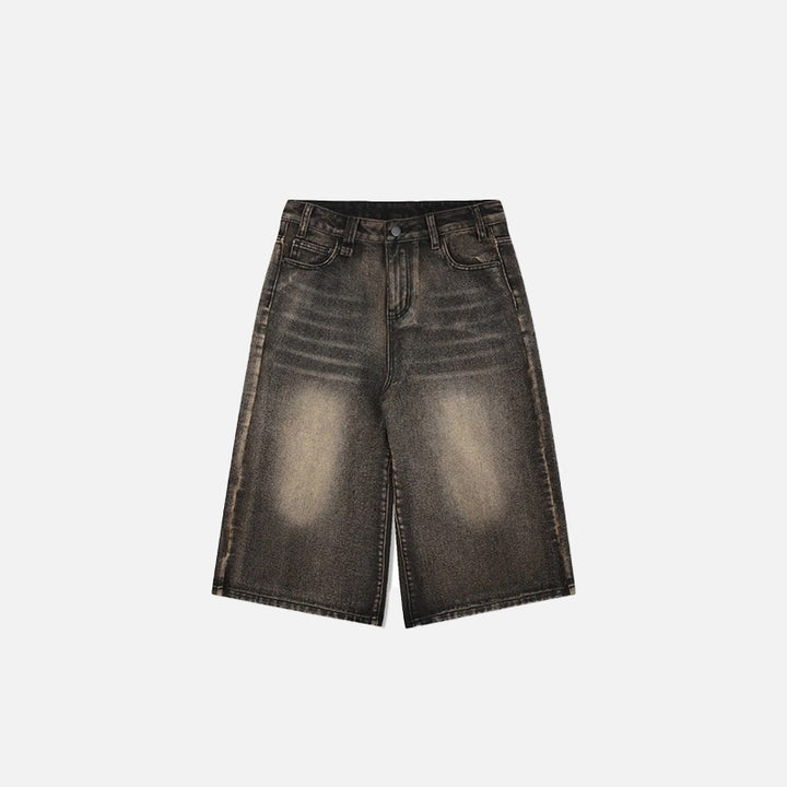 Front view of the brown Vintage Washed Wrinkle Jorts in a gray background 