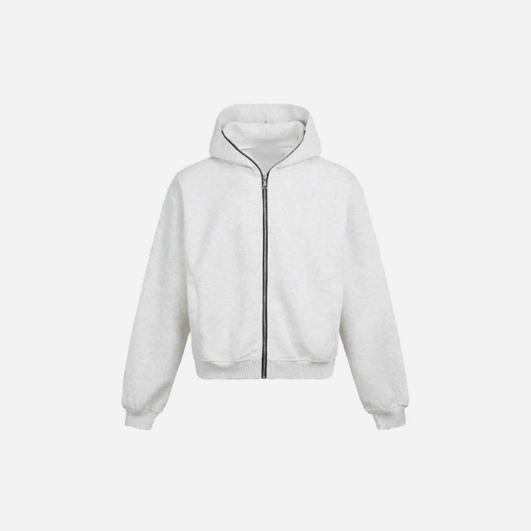 Front view of the light gray Chic Streetwear Hoodie in a gray background