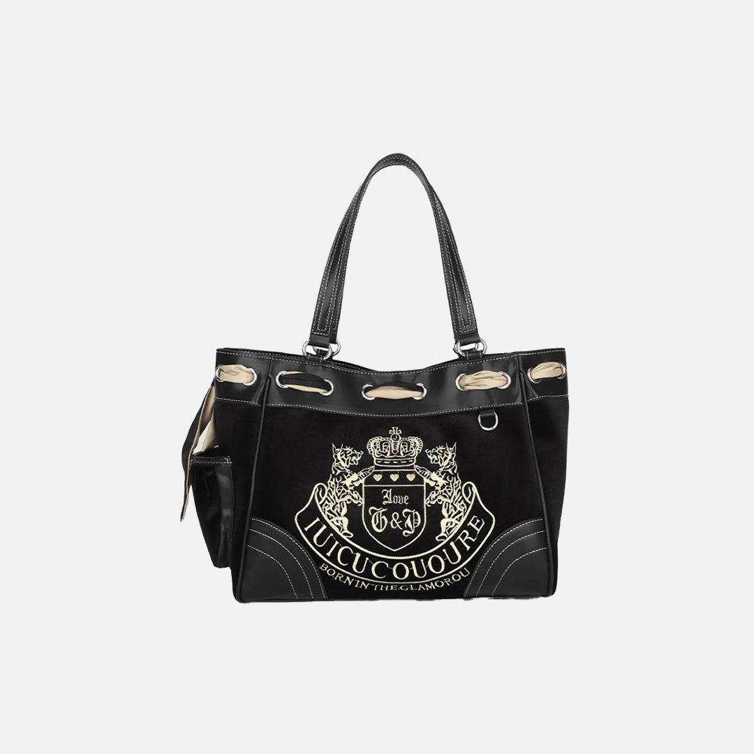 Front view of the black Boho Chic Shoulder Bag