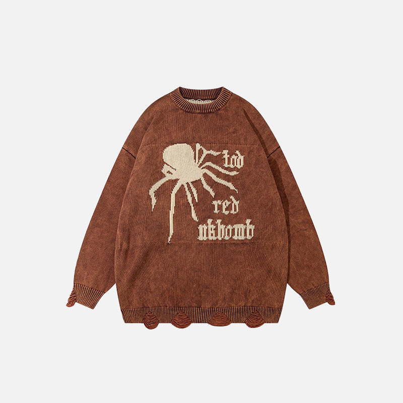 Spider Web Graphic Ripped Sweater – DAXUEN