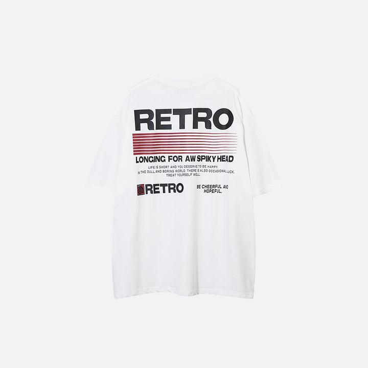 Back view of the white Y2k Loose Retro Printed T-shir in a gray background