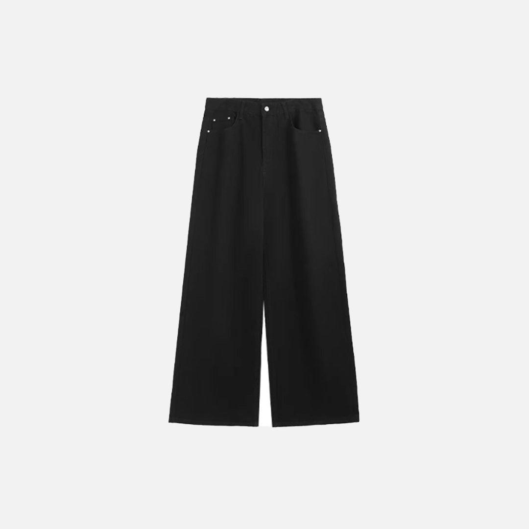 Front view of the black Relaxed Fit Wide-Leg Jeans in a gray background