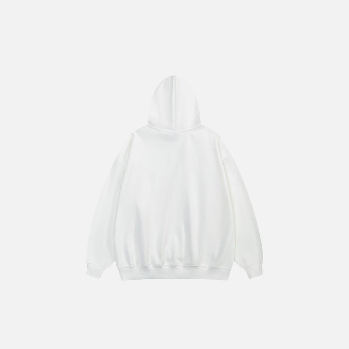 Back view of the white Heart Printed Oversized Hoodie in a gray background 