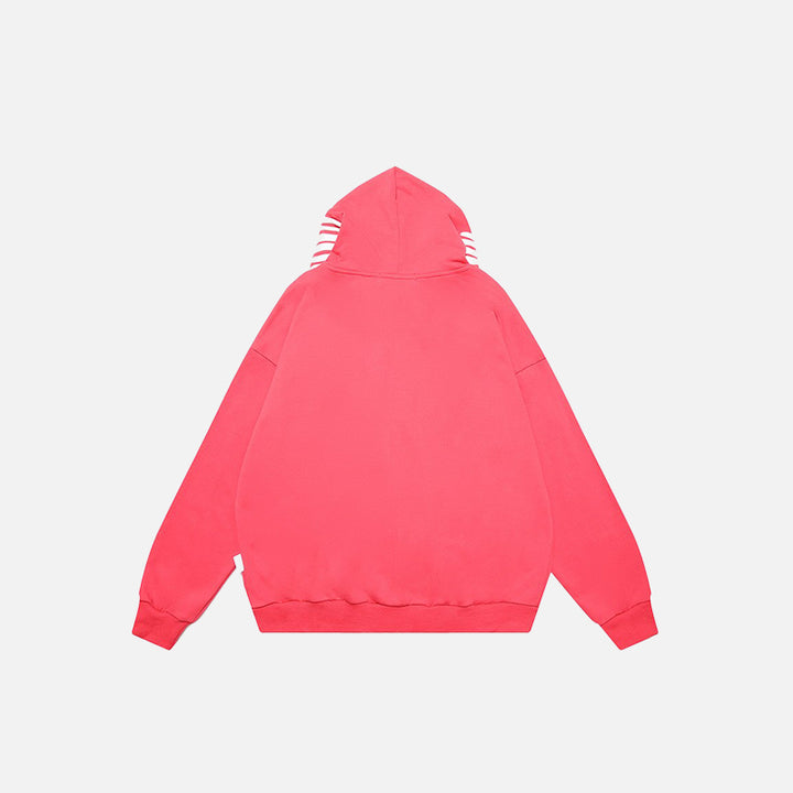 back view of the pink Finger Print Oversized Hoodie in a gray background