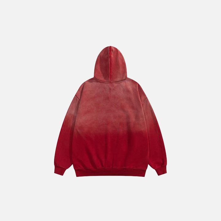 Front view of the red Star Washed Loose Hoodie  in a gray background 