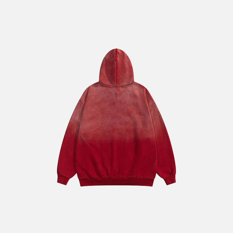 Front view of the red Star Washed Loose Hoodie  in a gray background 