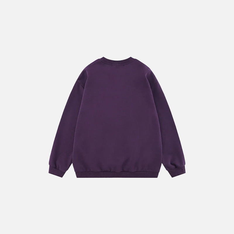 Back view of the purple Mystic Midnight Sweatshirt in a gray background