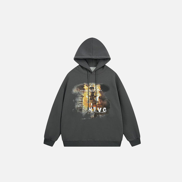 Burning Building Graphic Hoodie
