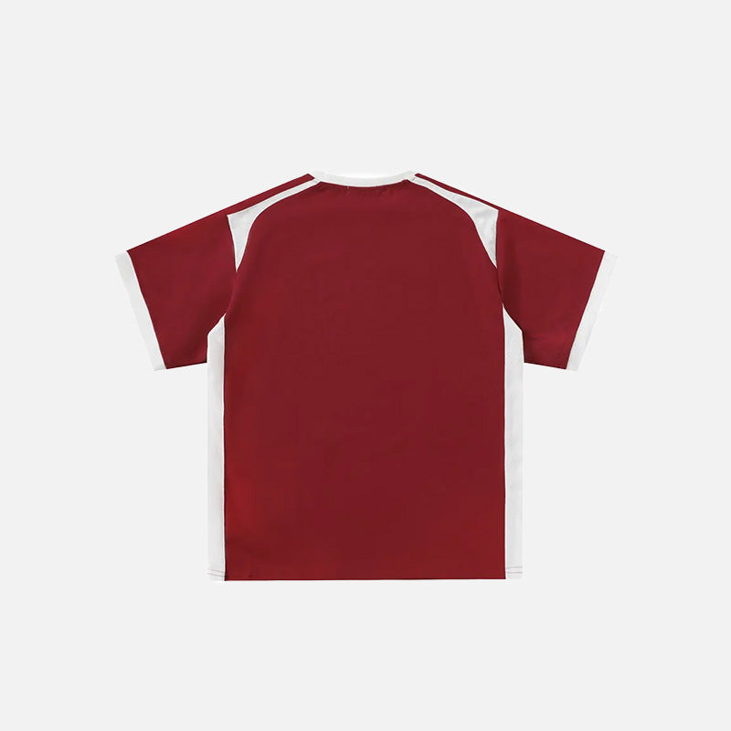 Back view of the red Y2K Loose Graphic T-shirt in a gray background 